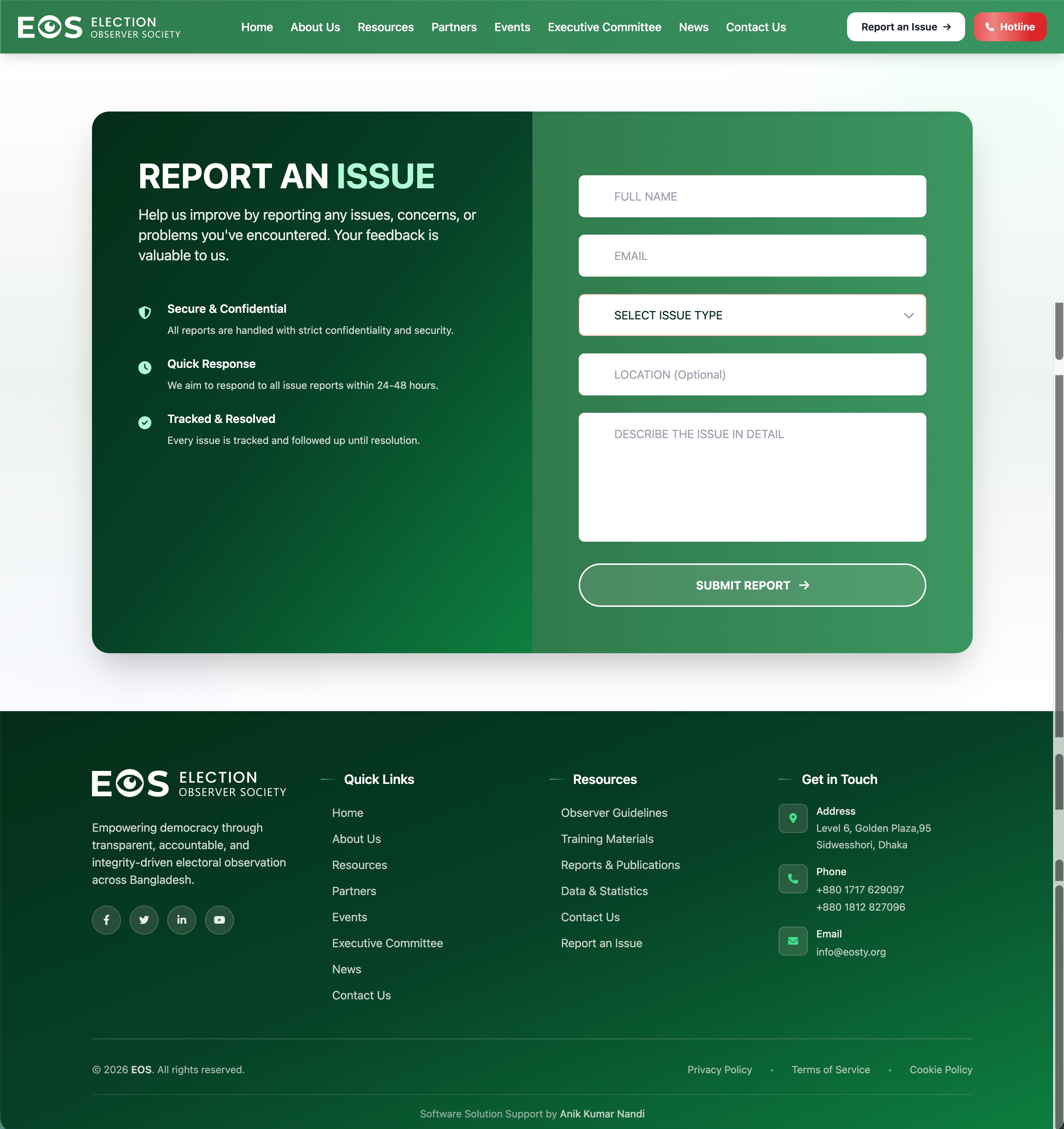 Report an Issue: Citizend or observers can quickly submit election-related concerns or incidents — preview 4