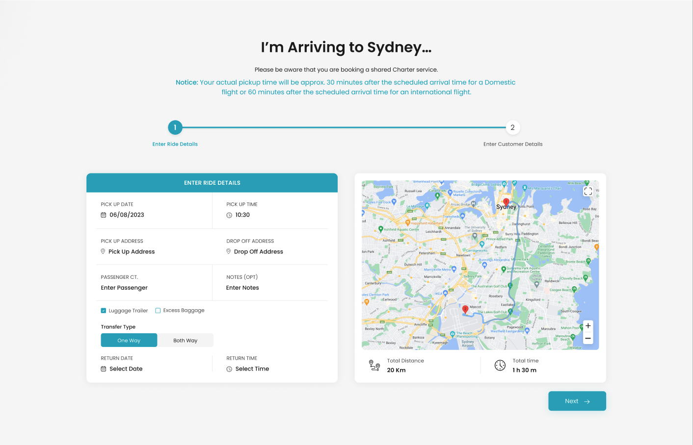 Charter Booking Screen, Where Customer Can Book a Vehicle With Driver for a Specific Duration And Location — preview 6
